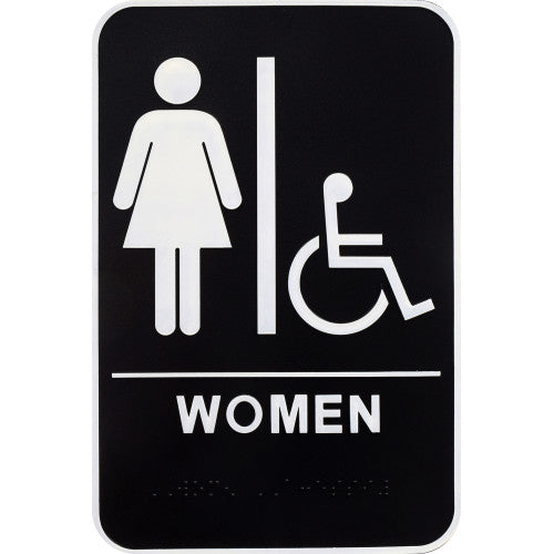 Women Handicapped Restroom with Braille 6 x 9" Sign