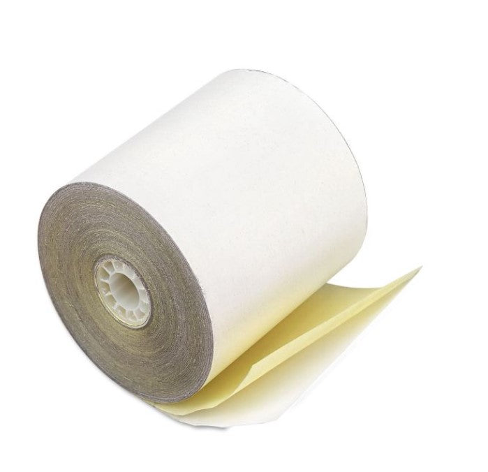 3'' x 95' -2-ply Carbonless Receipt Paper Rolls - White/Canary (50 Rolls)