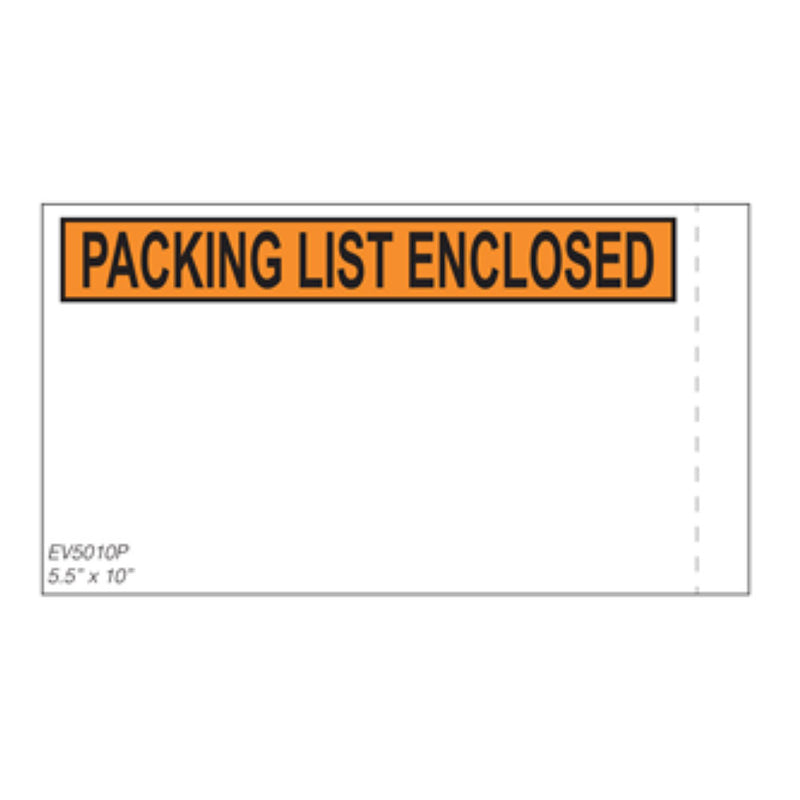 Packing List Enclosed Side Loading 5 1/2'' x 10'' Case of 1000