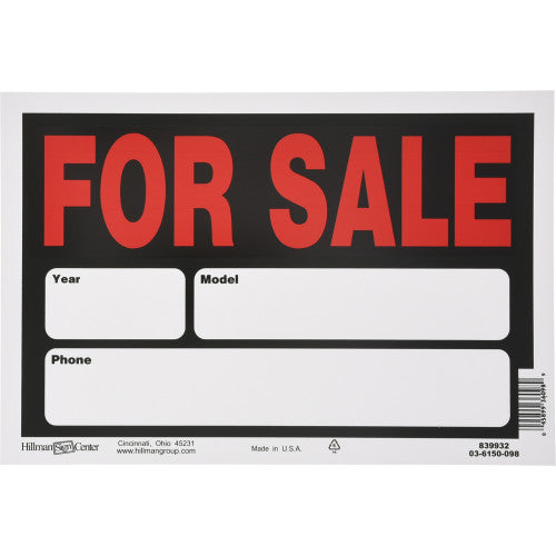 For Sale 8 x 12" Plastic Sign