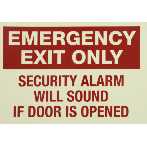 Glow in the Dark Emergency Exit Alarm 10 x 7" Sign