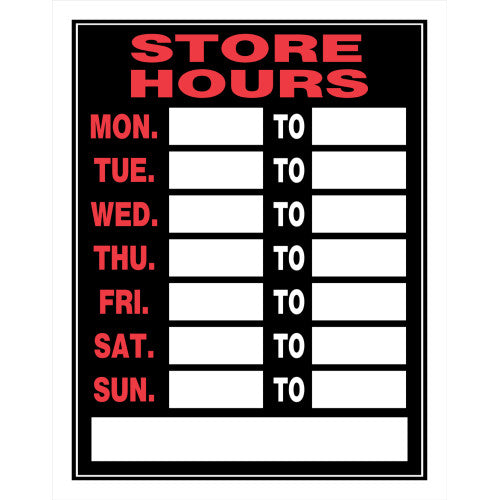 Store Hours Black and Red 15 x 19" Sign