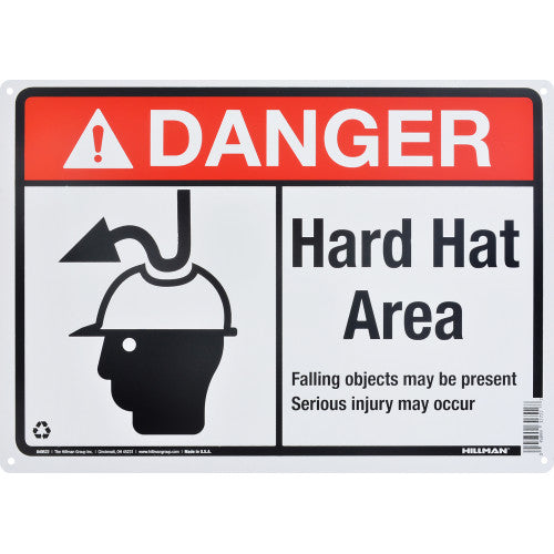 Danger Hard Hat Area 10 x 14" Caution Sign