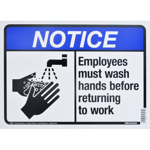 Employees Must Wash Hands Notice 10 x 14" Sign