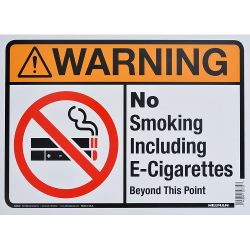 Warning No Smoking or E Cigs 10 x 14" Caution Sign