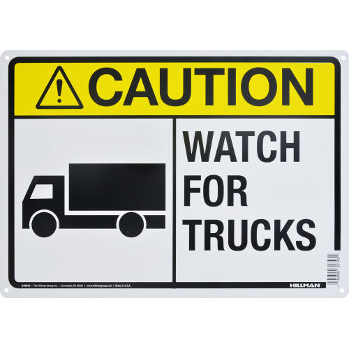 Watch For Trucks 10 x 14" Caution Sign