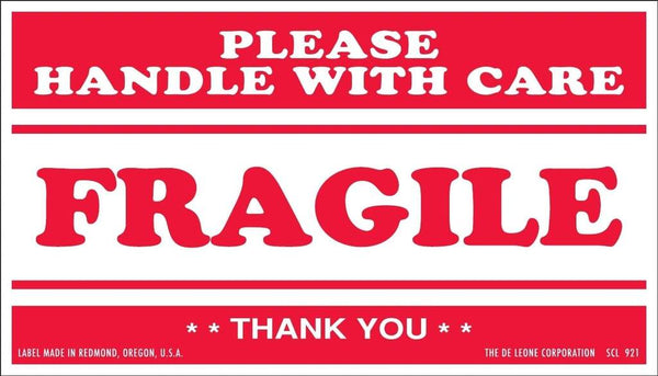 "Please Handle With Care Fragile Label" 3 x 5" 500/roll