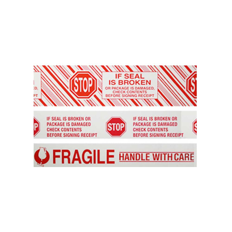 Stop Tape If Seal Is Broken 2.0 Mil - 2'' x 110 yds - Red on Clear Tape