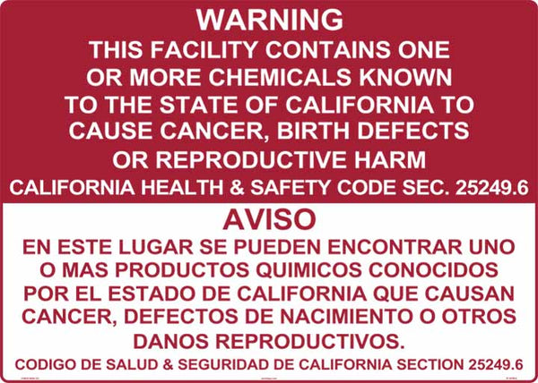 Contain Chemical Prop 65 English/Spanish 24 x 18" Sign