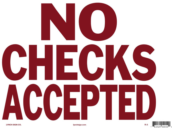 No Checks Accepted 10 x 7" Sign