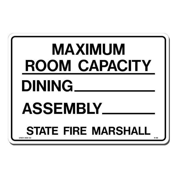 Maximum Room Capacity Persons 14 x 10" Sign