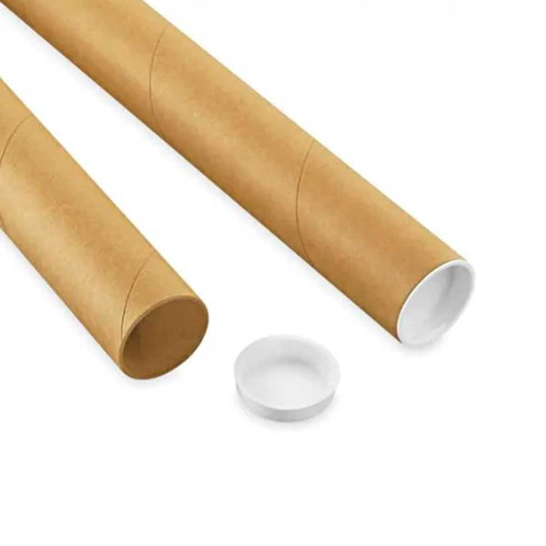 Kraft Mailing Tubes with End Caps -1-1/2 x 12'' Bundle of 50