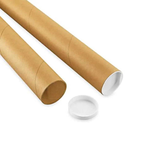 Kraft Mailing Tubes with End Caps -2 x 36'' Bundle of 50