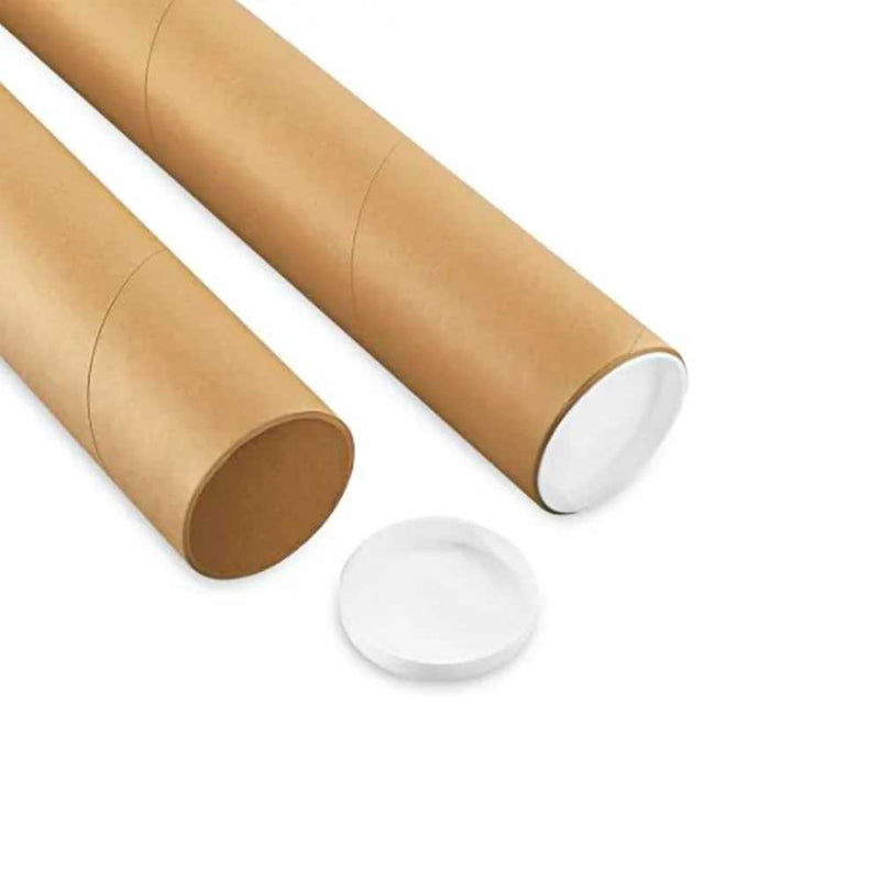 Kraft Mailing Tubes with End Caps -3 x 36'' Bundle of 25