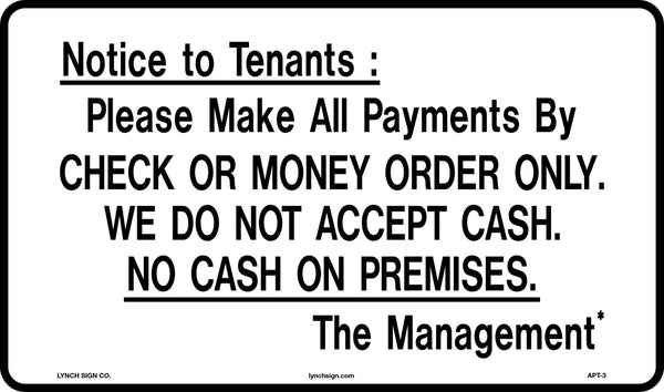Notice To Tennants 10 x 7" Sign