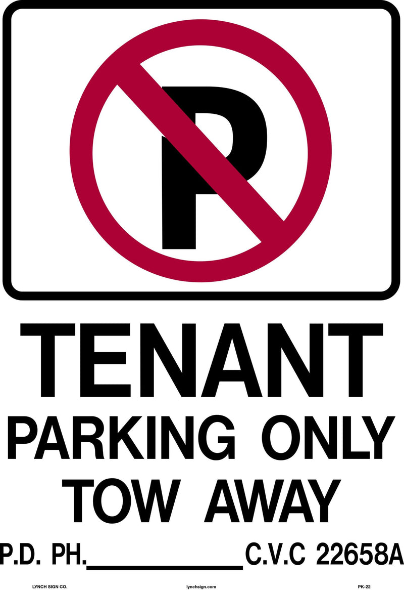 Tenant Parking Only 19 x 15" Sign