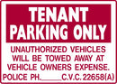 Tenant Parking Only 24 x 18" Sign