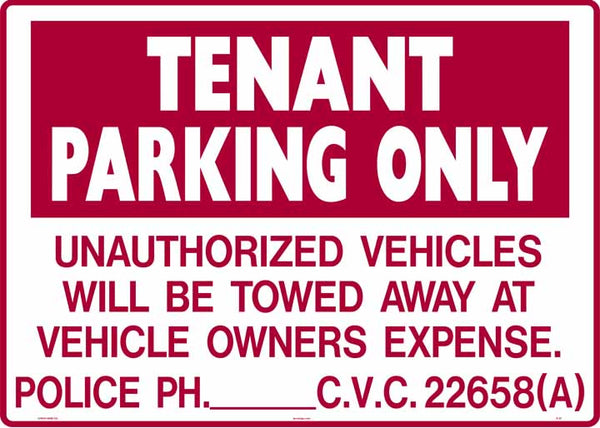 Tenant Parking Only 24 x 18" Sign