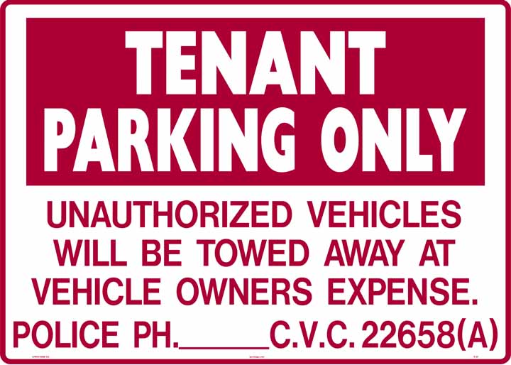 Tenant Parking Only 24 x 18" Sign