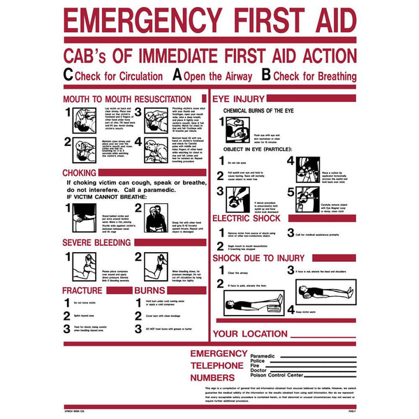 Emergencry First Aid 18 x 24" Sign