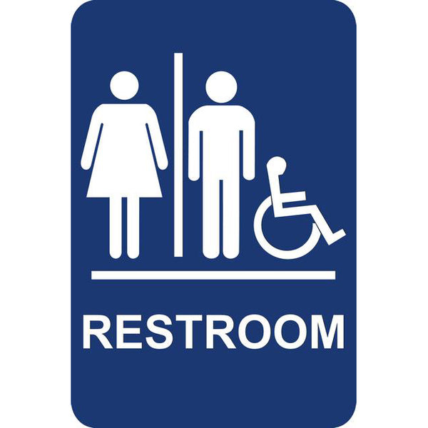 Unisex Handicapped Restroom Adhesive with Braille 6 x 9" Sign
