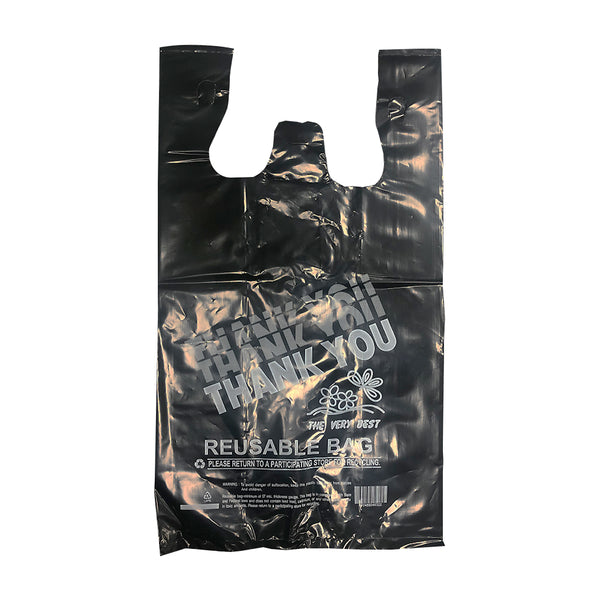 12 x 7 x 22'' 57MIC Reusable TK Black T-Shirt Bag (Case of 200)