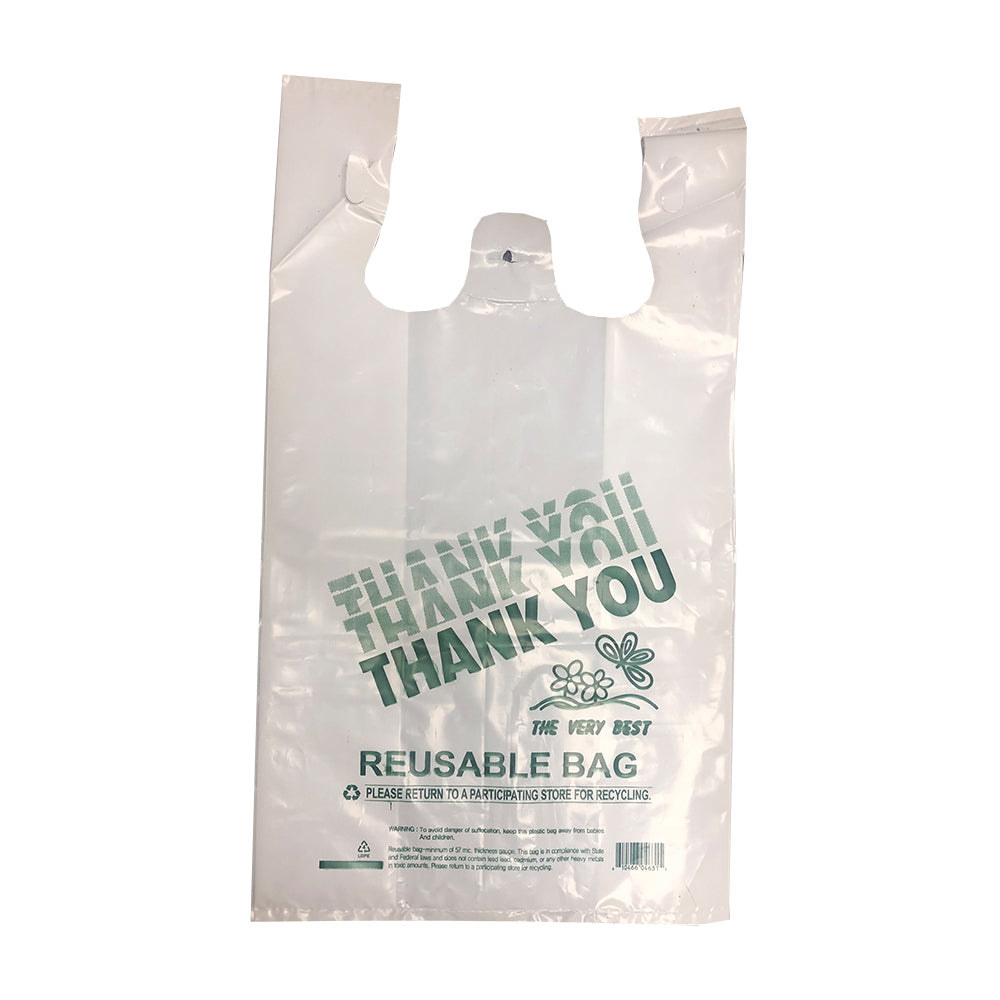 12 x 7 x 22'' - 57 MIC Reusable TK White T-Shirt Bag - The Box Station