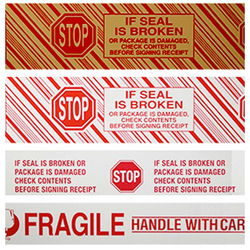 Stop Tape Machine If Seal Is Broken 2.0 Mil - 2'' x 1000 yds - Red on White-Striped Tape